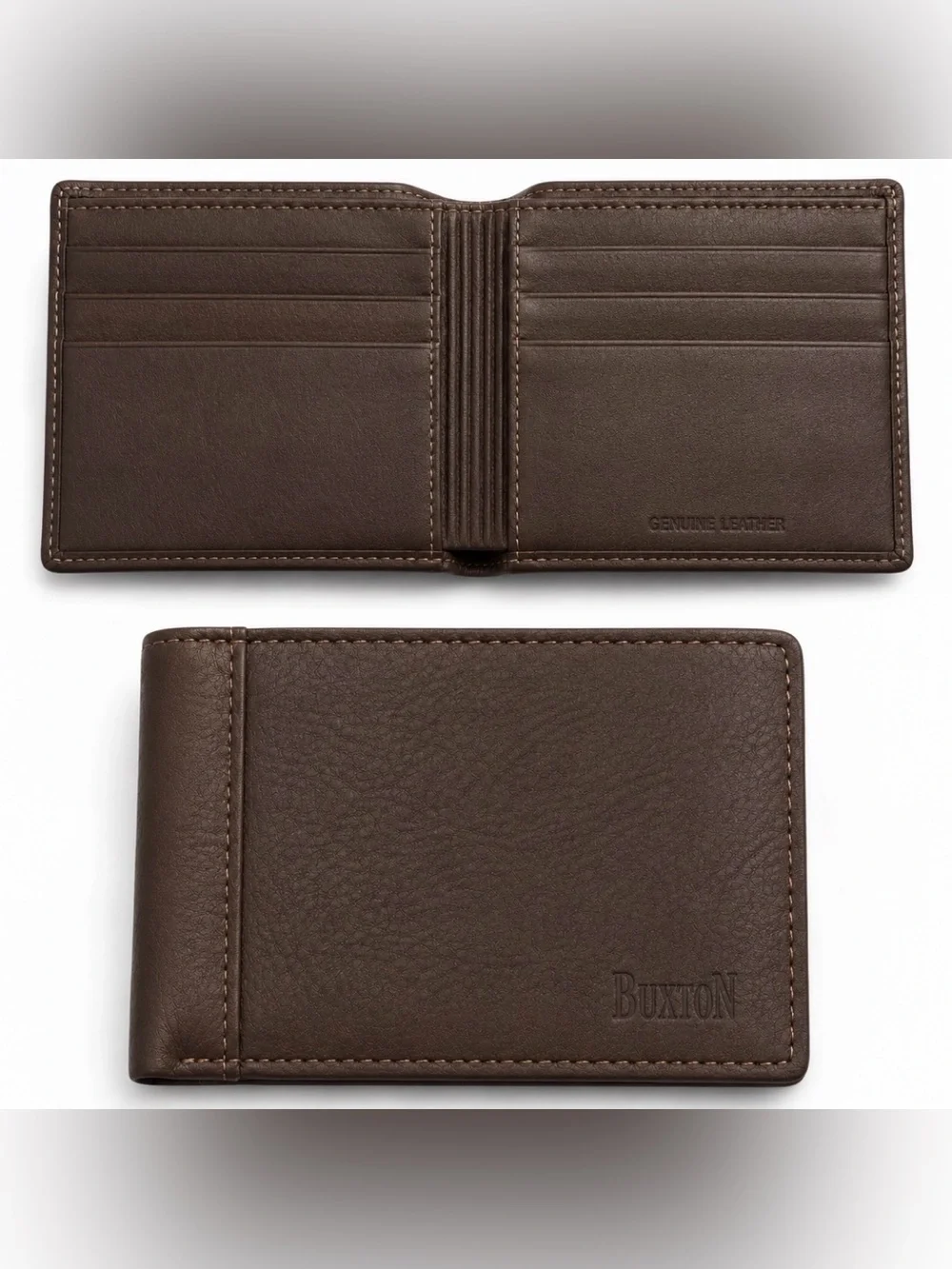 Buxton Men’s Genuine Leather Wallet Brown Bifold Billfold Credit Card NWOT